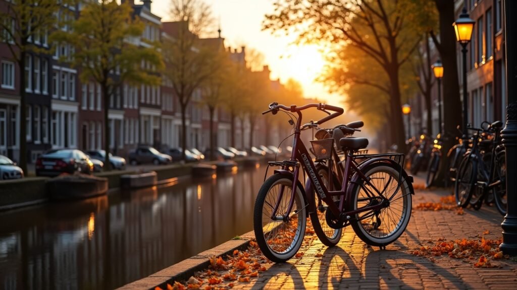 Bikes parked along Amsterdam canal