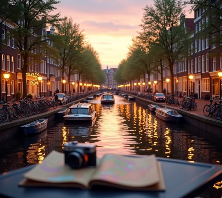 Amsterdam canal with houseboats