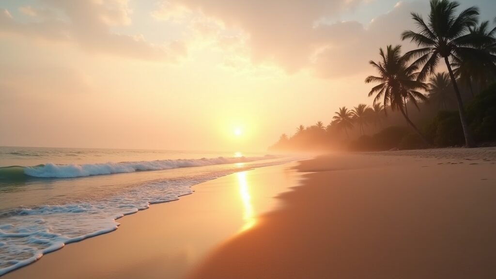 Empty Bali beach at sunrise