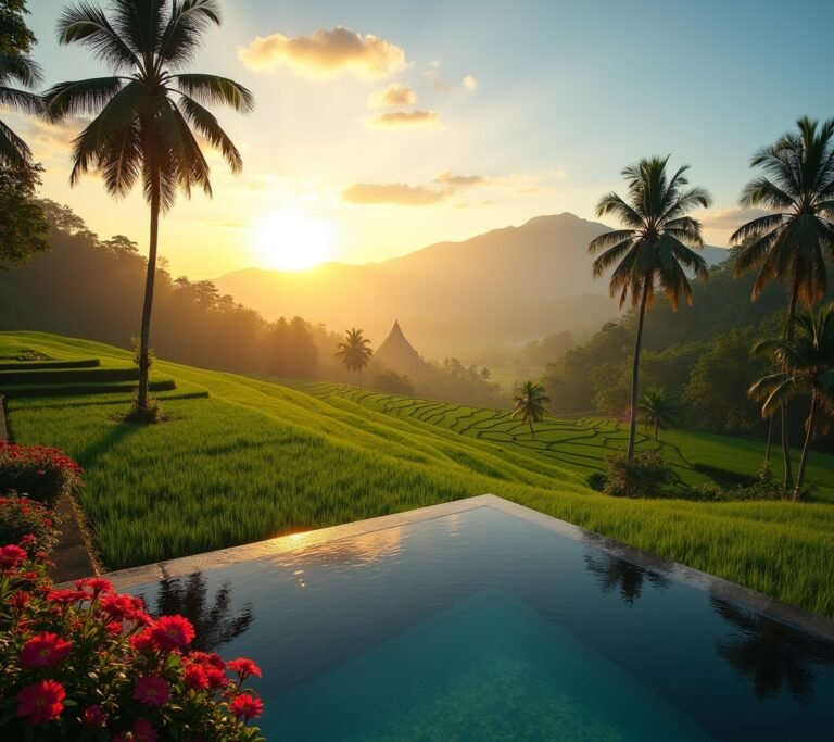 Bali rice terrace morning mist