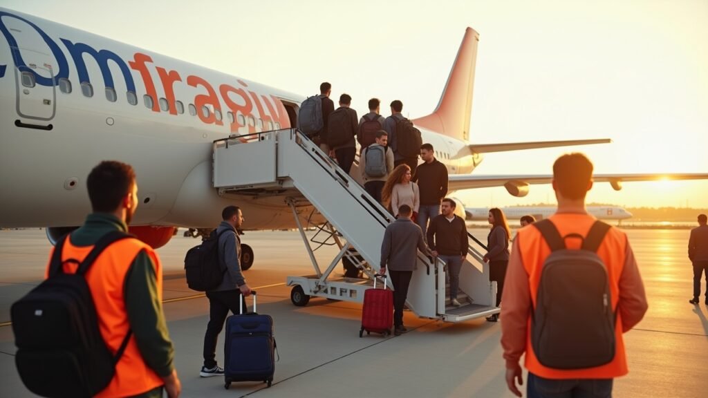 Passengers boarding low-cost flight