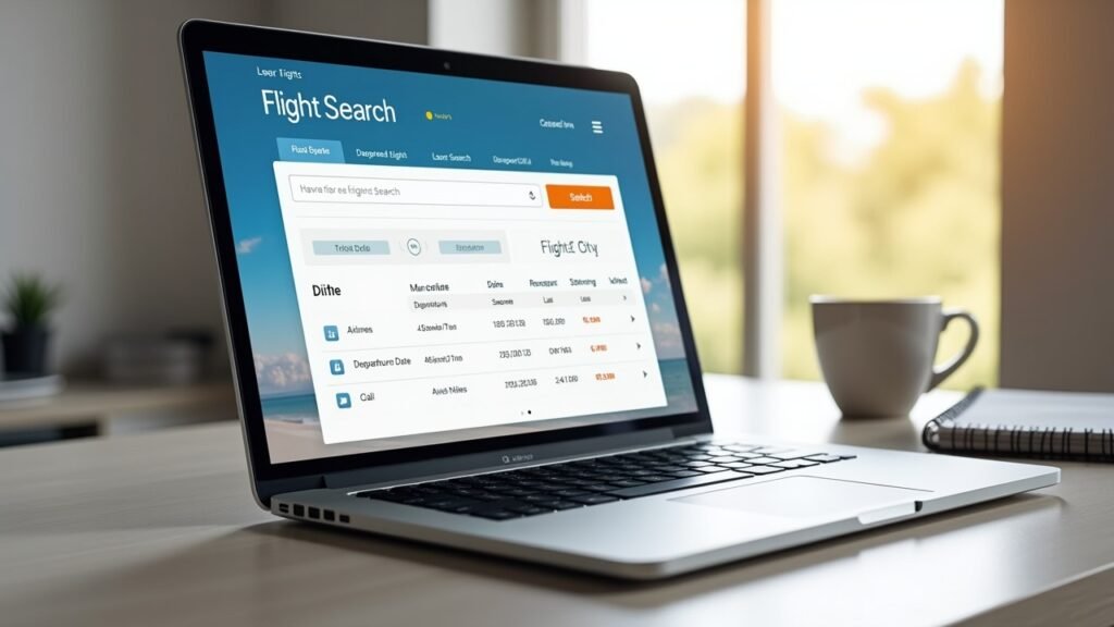 Flight search on laptop screen