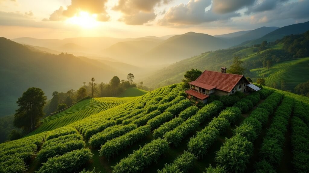 Coffee farm green hills Colombia