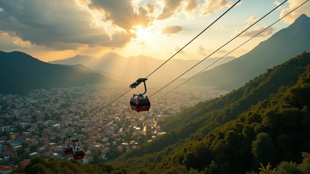 Medellin cable car over city