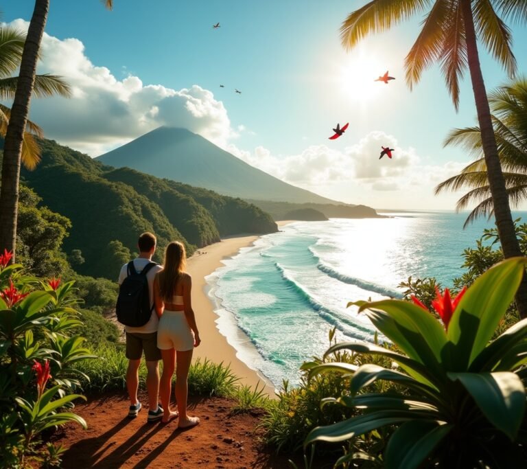 Costa Rica beach with palm tree