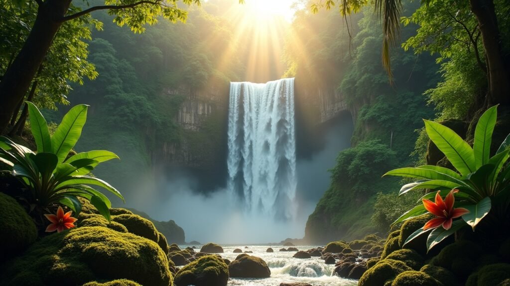 Waterfall in Costa Rica rainforest