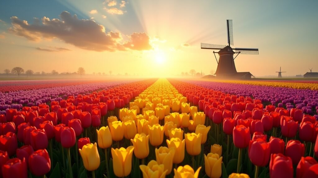Tulips blooming Netherlands spring