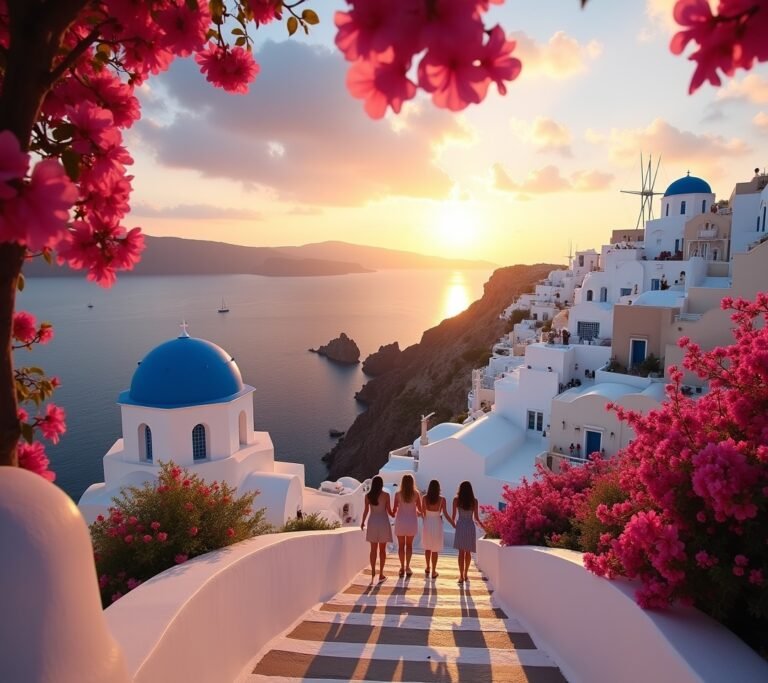 Santorini caldera blue domes Greece