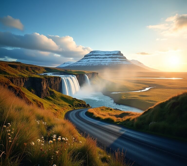 Northern lights over Iceland snowy landscape