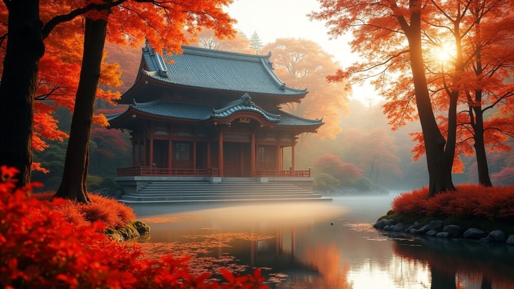 Autumn foliage Japanese temple