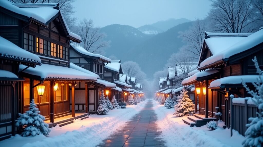 Snow in Japanese village winter