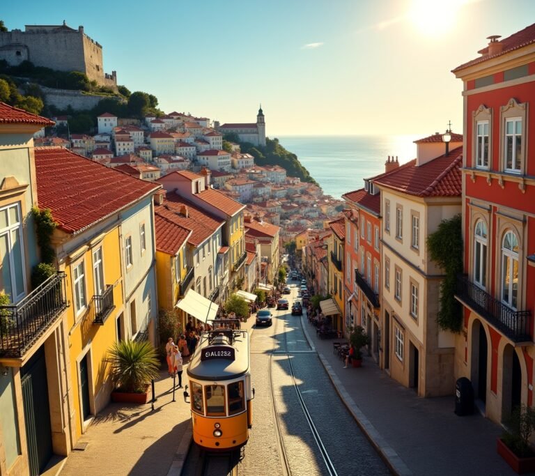 Lisbon colorful tiled buildings alfama