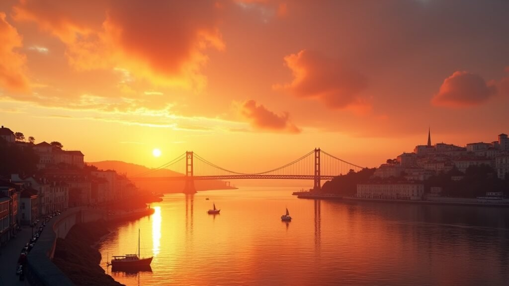 Sunset over Tagus River Lisbon