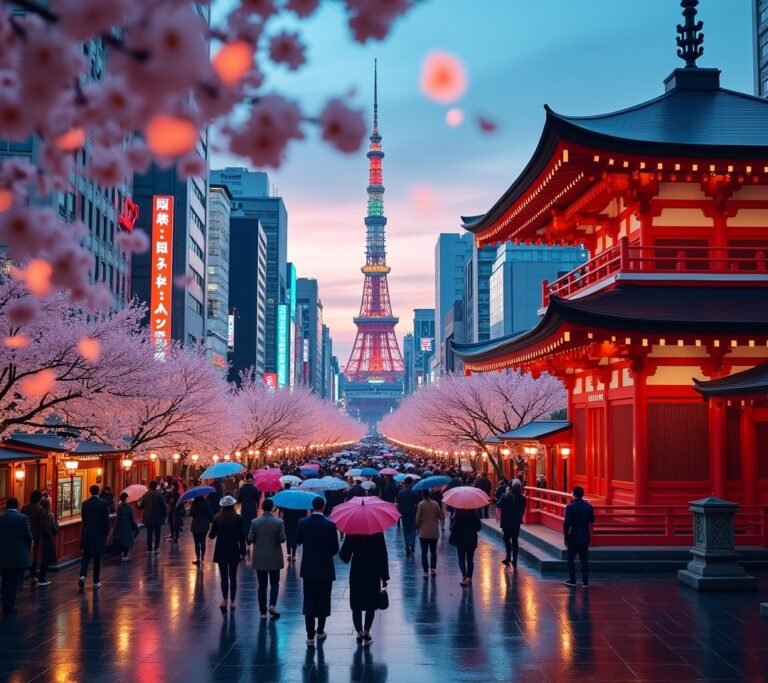 Tokyo skyline at night with neon lights