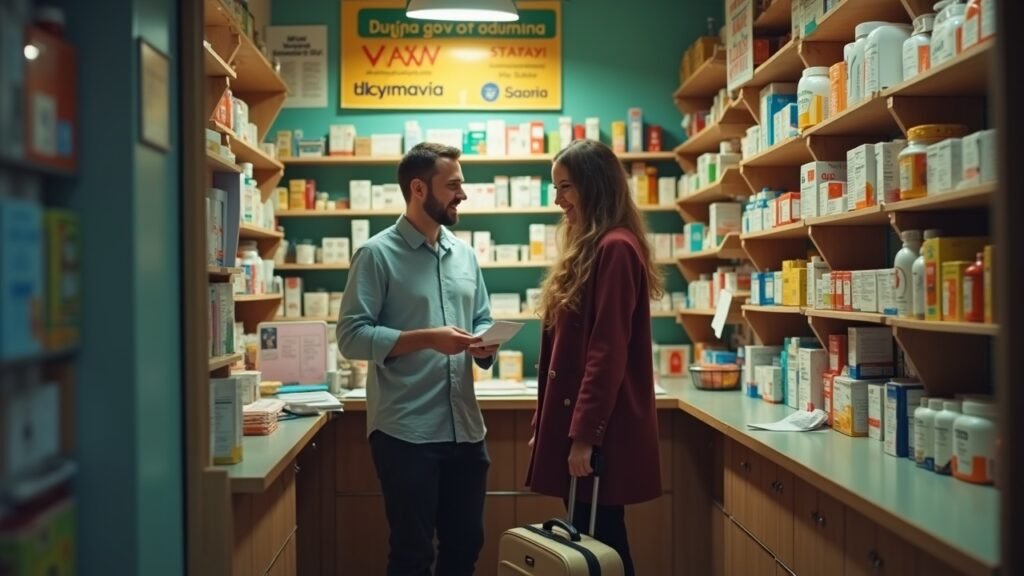Traveler with pharmacy in foreign country