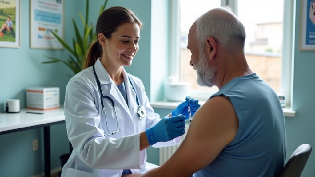Doctor giving travel vaccine