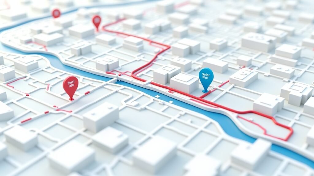 City map with highlighted route