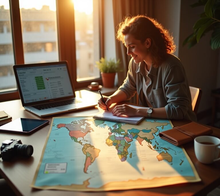 Handwritten itinerary in notebook