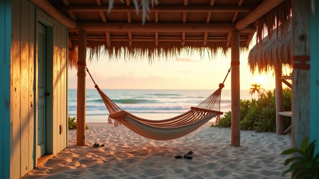 Hammock at cheap beach bungalow