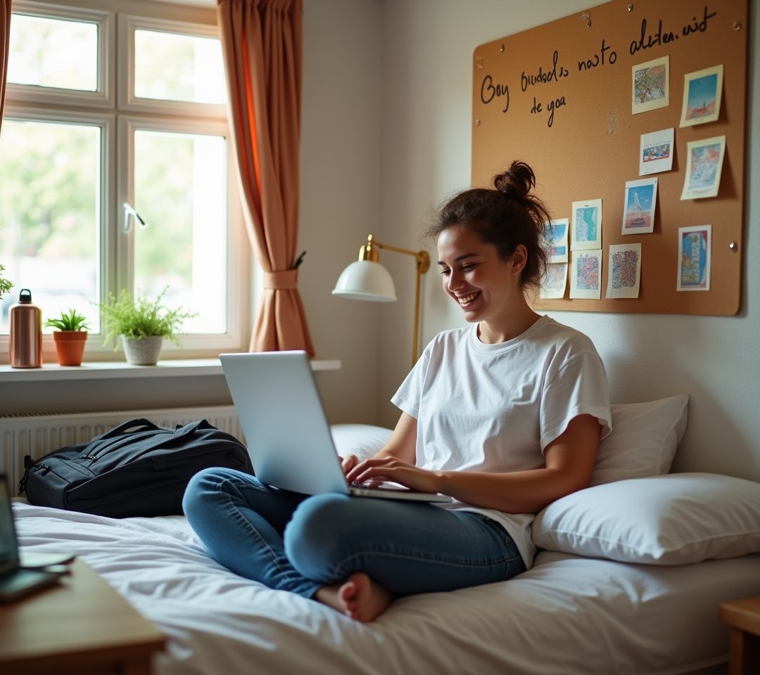 Hostel bunk beds with travelers