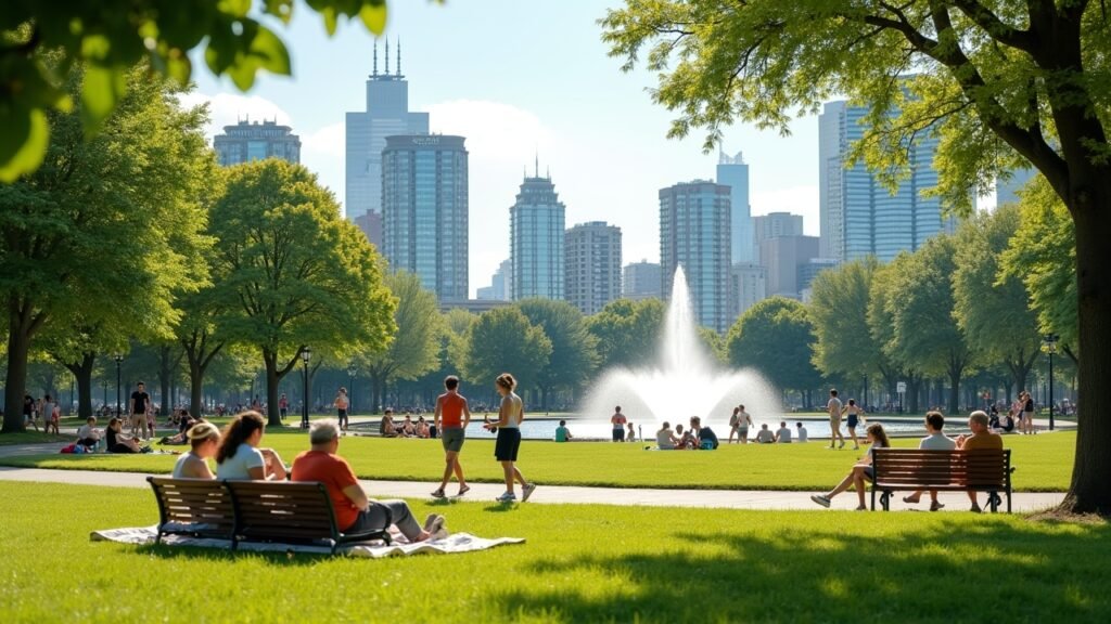 People in free city park