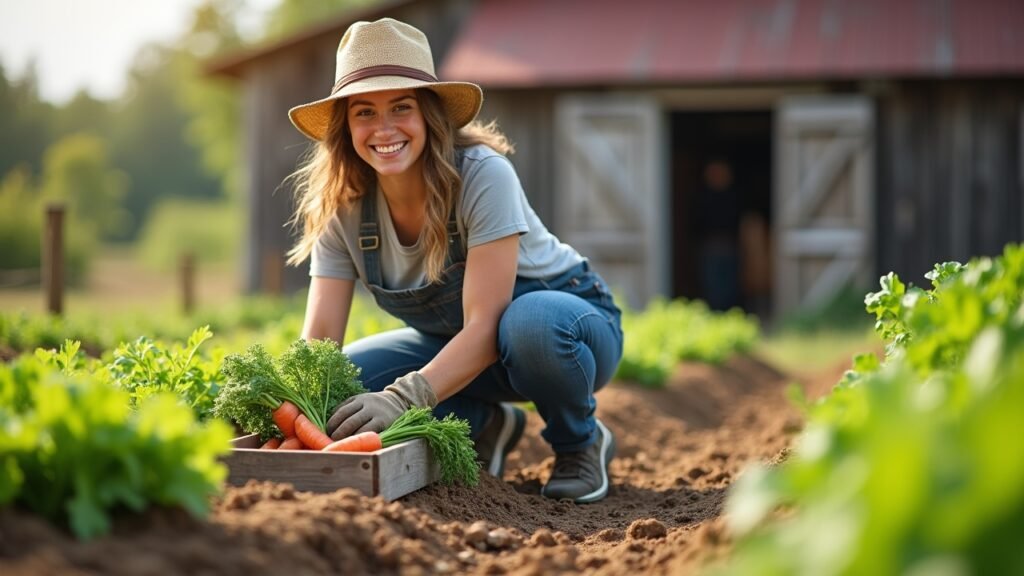 Volunteer helping on organic farm