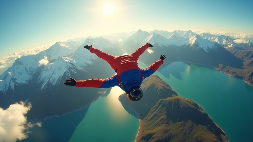 Skydiving over New Zealand landscape