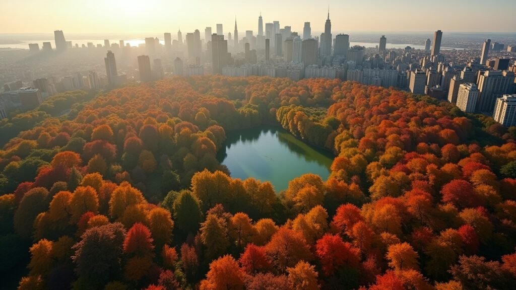 Central Park aerial view fall colors