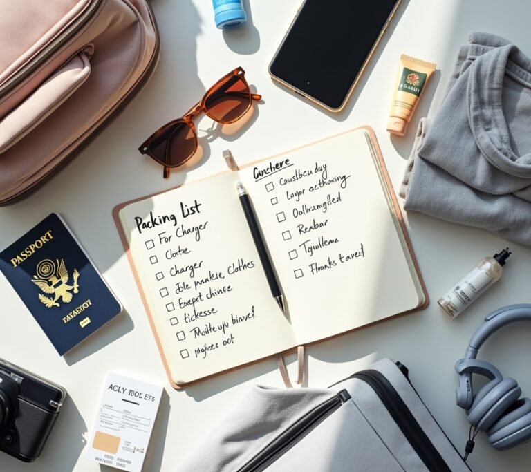 Open suitcase with neatly folded clothes