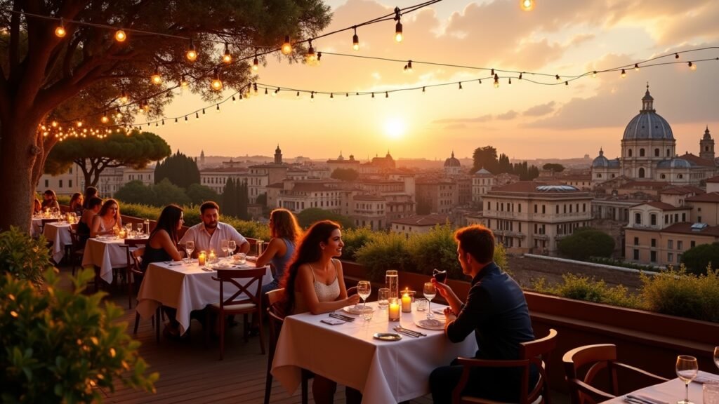 Rome rooftop restaurant view