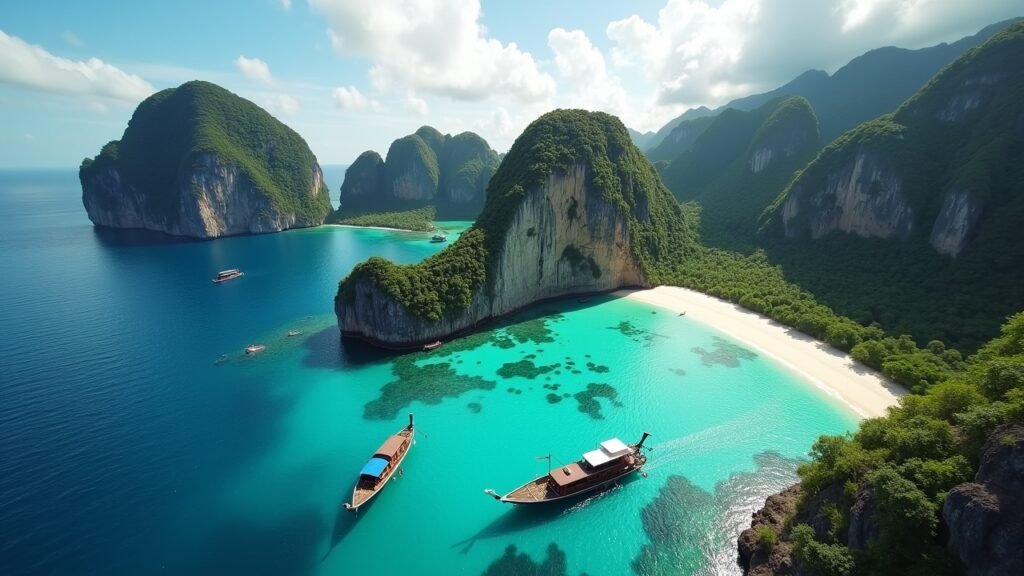 Phi Phi islands boats turquoise water