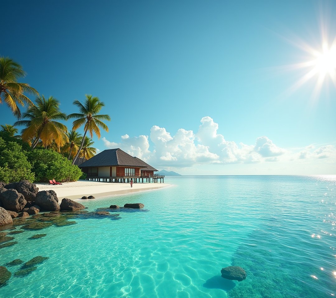 Maldives overwater bungalow turquoise sea
