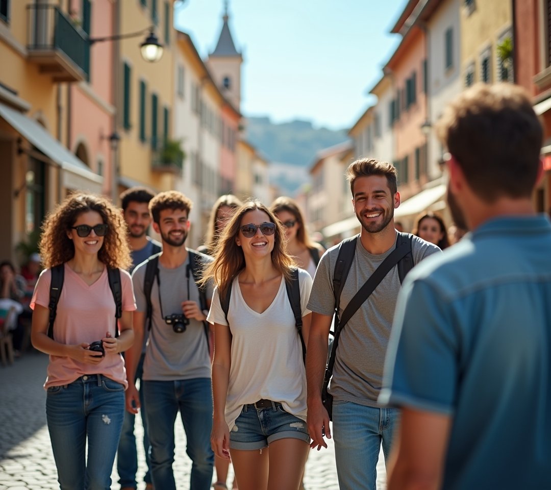 Walking tour group in old city square