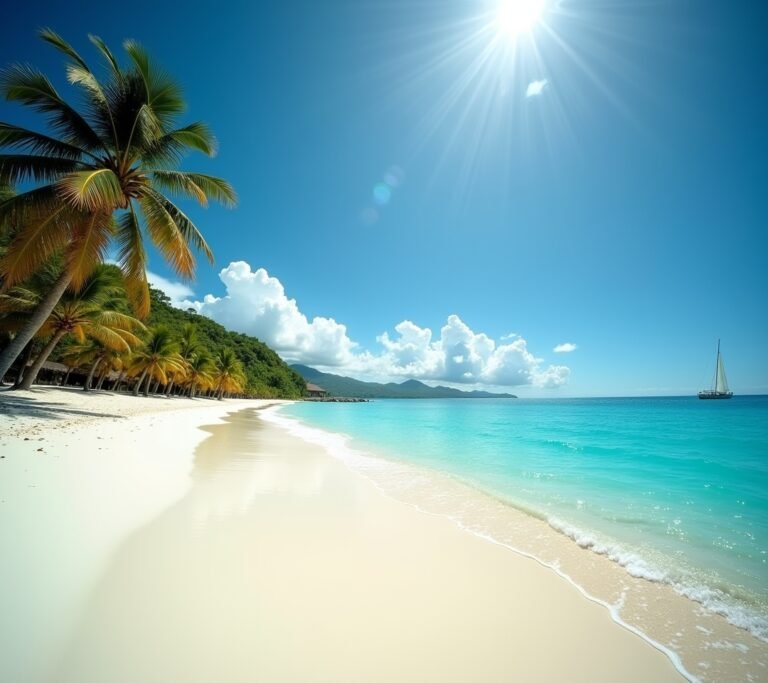 Caribbean beach hammock turquoise water