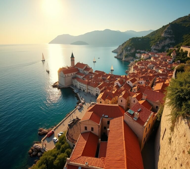 Dubrovnik old town walls aerial Adriatic