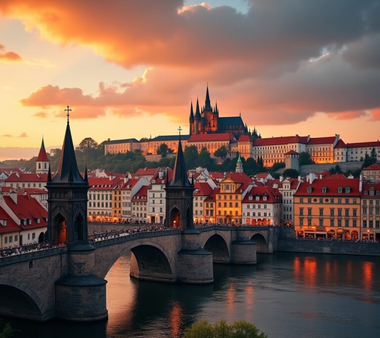 Prague Charles Bridge at dawn