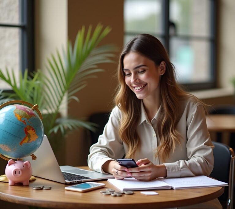 Piggy bank on top of world map