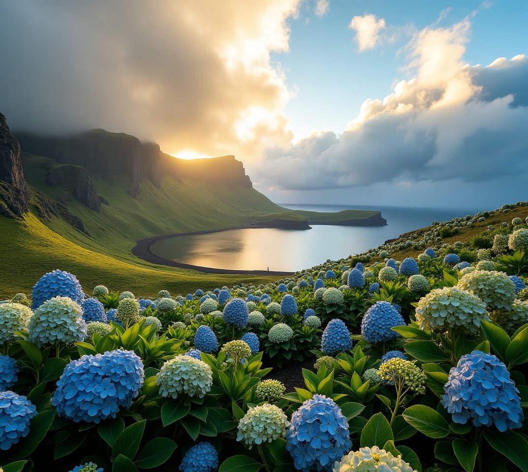 Azores green volcanic crater lake