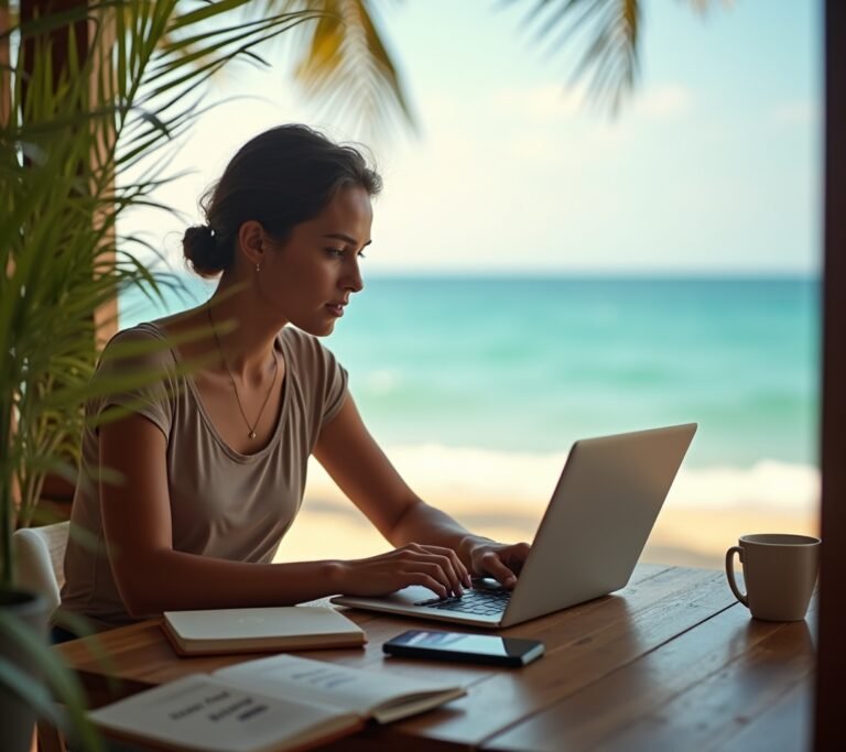 Digital nomad working at coworking cafe