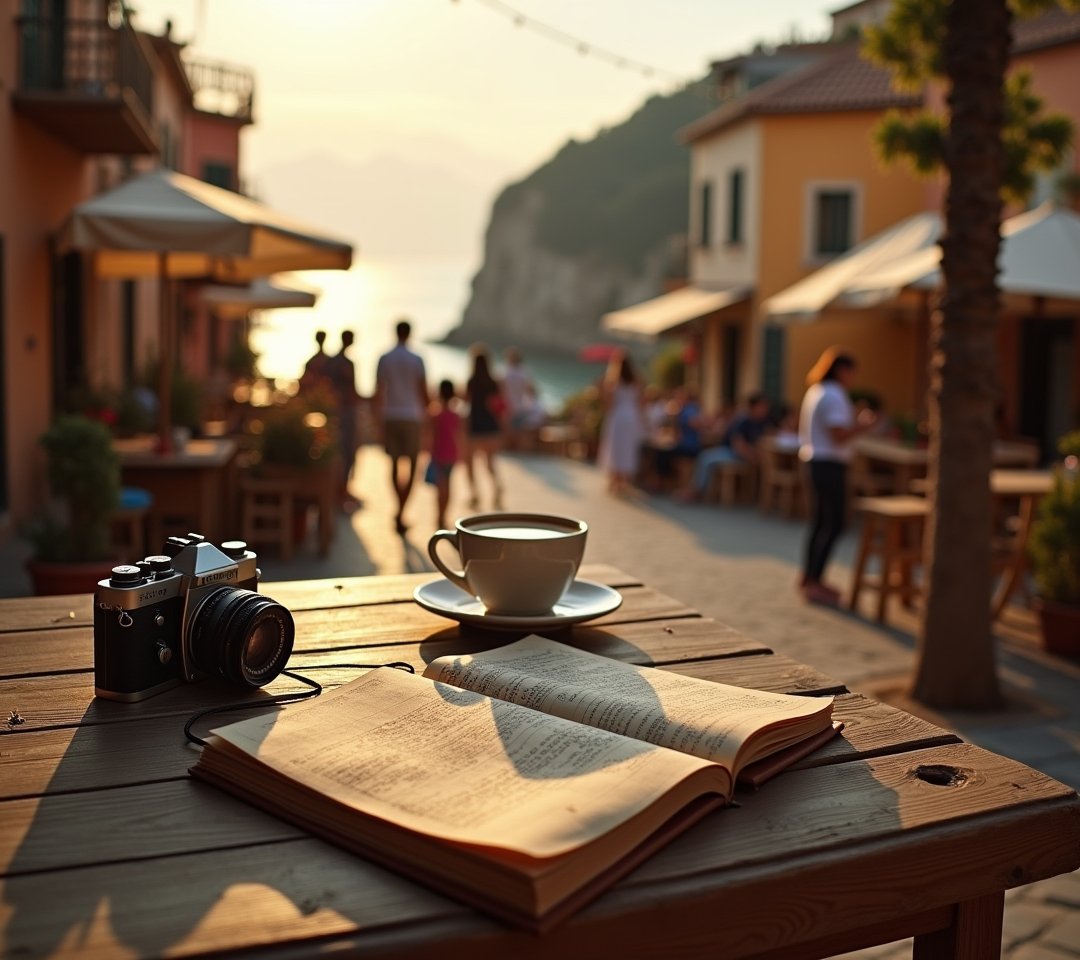 Traveler reading book at local cafe window